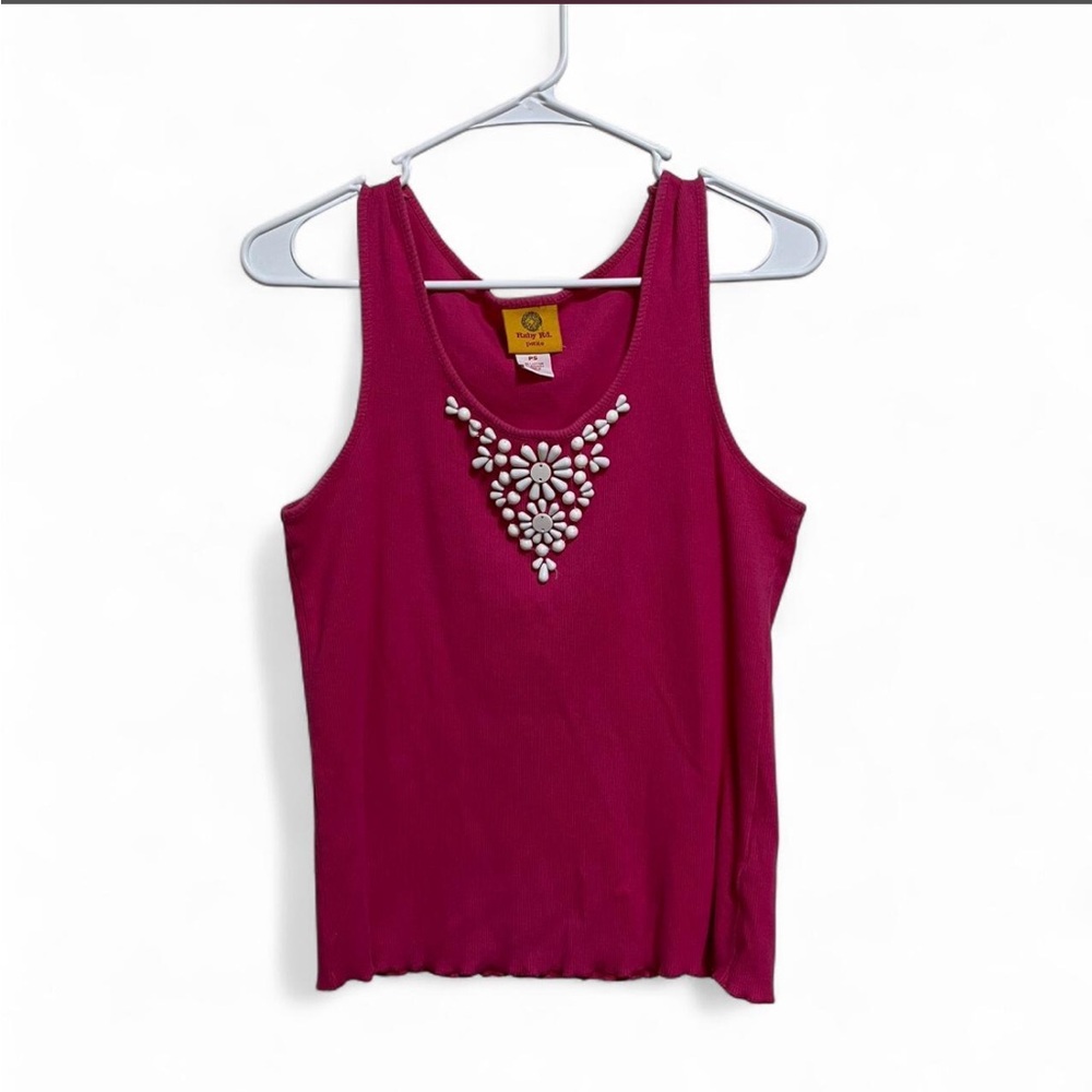 Authentic Y2K pink tank blouse with white shell beading Size S